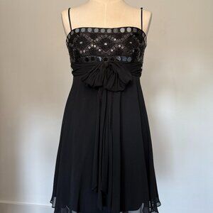 BCBG Maxazria Vintage Embelished Black Silk Spaghetti Strap Cocktail Dress, Sz 6